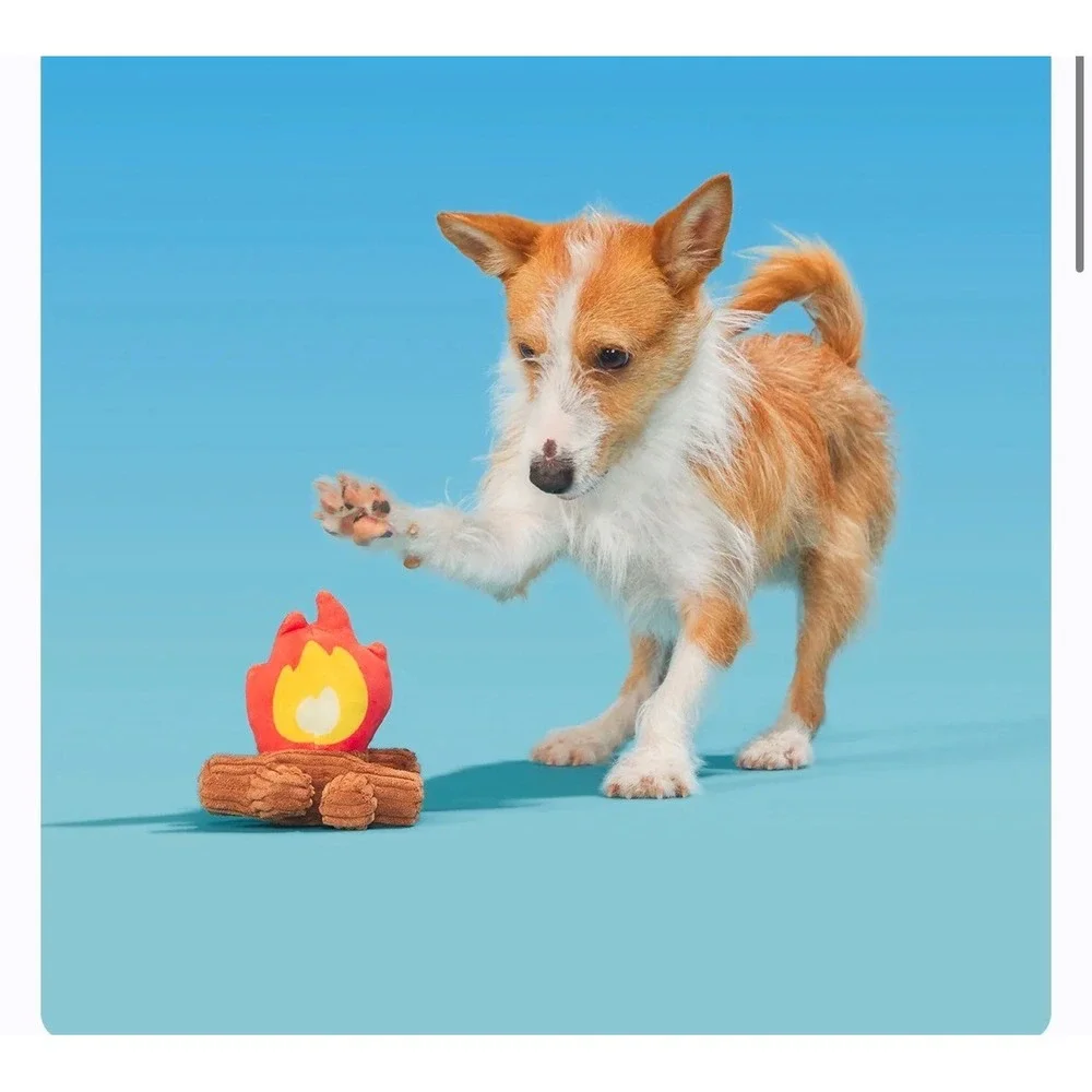 BARK A'Hound The Campfire Dog Toy M-L Orange Brown New Squeaky Corduroy Plush